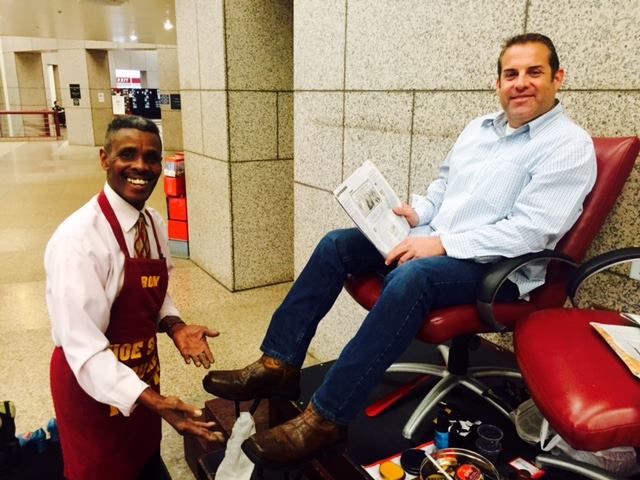 It’s not just a shoeshine, it is protection from the weather and a foot massage