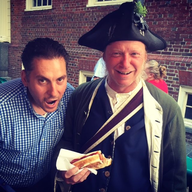 He makes the best hot dogs and roasted nuts. He started here in 1713 when they built the Old State House