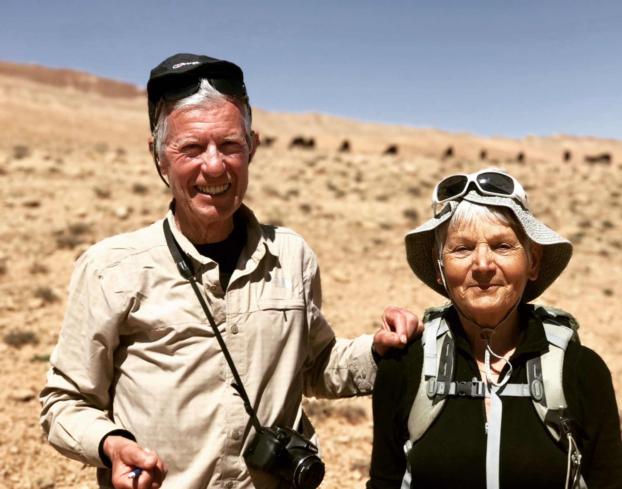We are hiking the mountains in Morocco. Guess how old we are
