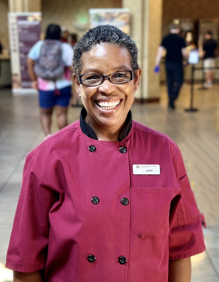 You have to enter this cafeteria with a smile or I will give you mine